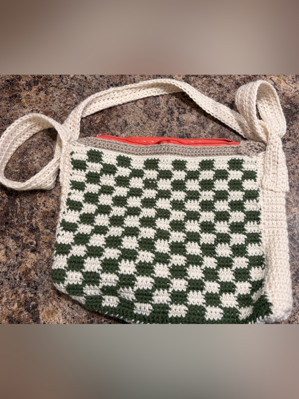 Handmade Green and Cream Crochet Crossbody Bag
